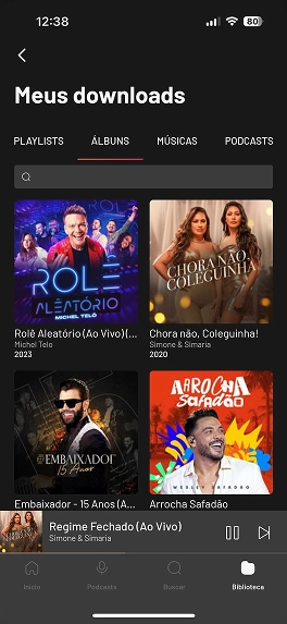 Imagem do aplicativo do Brisamusic mostrando suas músicas baixadas.
